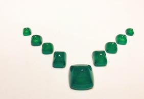 One-of-a-Kind Set of 9 Sugarloaf Colombian Emeralds totaling 378ct